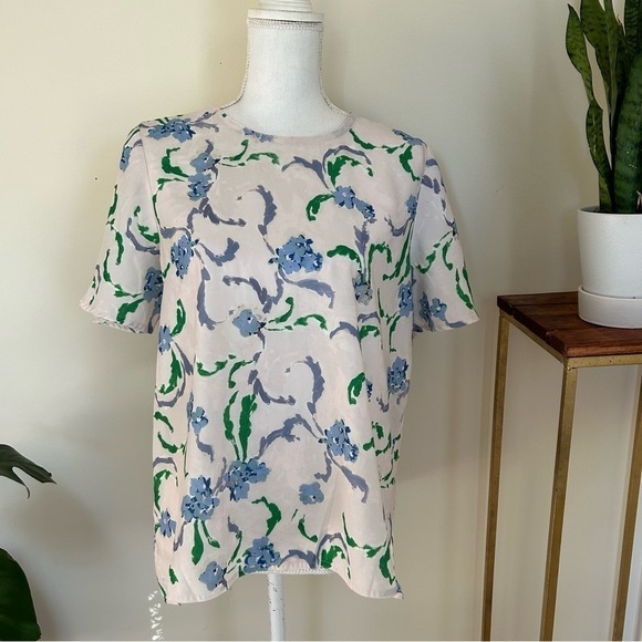 Prabal Gurung Brushstroke Floral Top in Ivory sz 10 - Picture 3 of 6